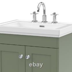 Nuie Classique 600mm Basin Vanity Unit 3 Tap Hole Traditional Satin Green Unit