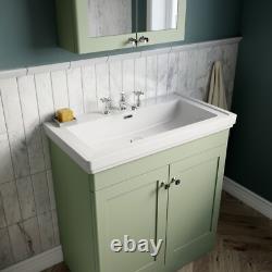 Nuie Classique 600mm Basin Vanity Unit 3 Tap Hole Traditional Satin Green Unit