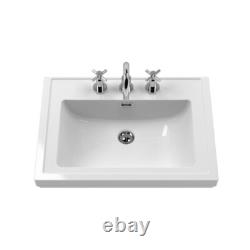 Nuie Classique 600mm Basin Vanity Unit 3 Tap Hole Traditional Satin Green Unit