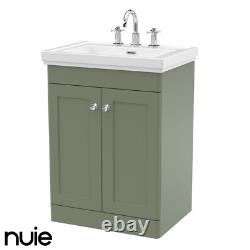 Nuie Classique 600mm Basin Vanity Unit 3 Tap Hole Traditional Satin Green Unit