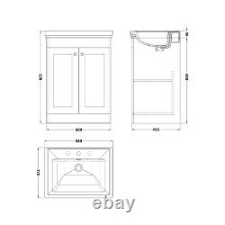 Nuie Classique 600mm Basin Vanity Unit 3 Tap Hole Traditional Satin Green Unit