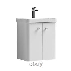 Nuie Core 500mm Wall Mounted 2-Door Basin Vanity Unit White Modern Bathroom Sink