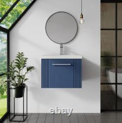 Nuie Deco 500mm Wall Hung Vanity Unit Satin Blue, Fluted Design, Modern Basin