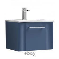 Nuie Deco 500mm Wall Hung Vanity Unit Satin Blue, Fluted Design, Modern Basin