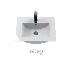 Nuie Deco 500mm Wall Hung Vanity Unit Satin Blue, Fluted Design, Modern Basin