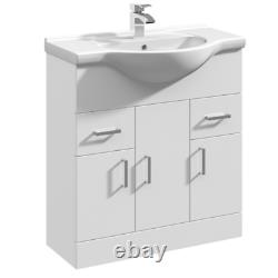 Nuie Mayford 750mm High Gloss White Vanity Unit VTY750 (Tap Sold Separately)