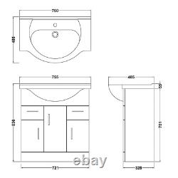 Nuie Mayford 750mm High Gloss White Vanity Unit VTY750 (Tap Sold Separately)