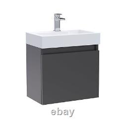 Nuie Merit Slimline 500mm Gloss Grey Wall Hung 1-Door Basin Vanity Unit Modern