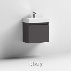 Nuie Merit Slimline 500mm Gloss Grey Wall Hung 1-Door Basin Vanity Unit Modern