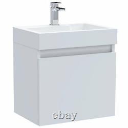Nuie Merit Wall Hung 1-Door Vanity Unit with L-Shaped Basin 500mm Gloss White
