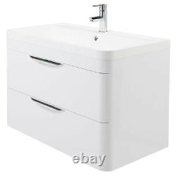 Nuie Parade Wall Hung 2-Drawer Vanity Unit with Polymarble Basin 800mm Wide Gl