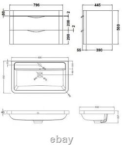 Nuie Parade Wall Hung 2-Drawer Vanity Unit with Polymarble Basin 800mm Wide Gl