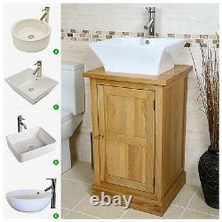 Oak Vanity Unit Cabinet Cloakroom Bathroom Wash Stand with Basin Sink & Tap 309