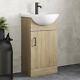 Oak Wood Freestanding Cloakroom Vanity Unit With Basin 450mm Modern Bathroom