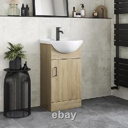 Oak Wood Freestanding Cloakroom Vanity Unit with Basin 450mm Modern Bathroom