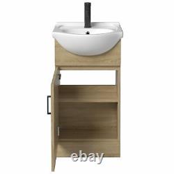 Oak Wood Freestanding Cloakroom Vanity Unit with Basin 450mm Modern Bathroom