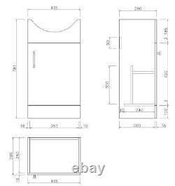 Oak Wood Freestanding Cloakroom Vanity Unit with Basin 450mm Modern Bathroom