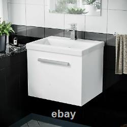 Omile Wall Hung Bathroom Ceramic Basin Sink Vanity White Unit Cabinet 500 mm