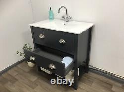 Painted Vanity Unit. 80cm Bathroom Washstand Cabinet with Ceramic Basin Black