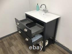 Painted Vanity Unit. 80cm Bathroom Washstand Cabinet with Ceramic Basin Black