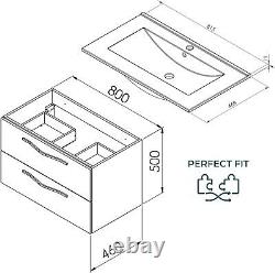 Pilar Bathroom Vanity Unit Basin Ceramic Sink Wall-Mounted Cabinet 600-800 mm