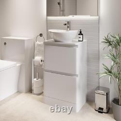 Regis Forma White Gloss Freestanding Countertop Vanity Unit with Roubaix White B