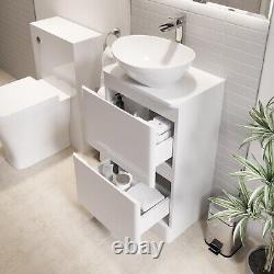 Regis Forma White Gloss Freestanding Countertop Vanity Unit with Roubaix White B