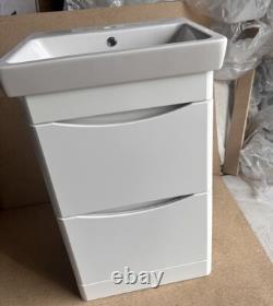 Roca 550mm Floor Bathroom Vanity Unit With Basin 2 Drawer Gloss White