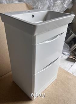 Roca 550mm Floor Bathroom Vanity Unit With Basin 2 Drawer Gloss White