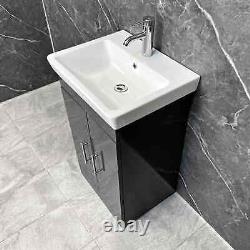 Roca 550mm Vanity Unit with Ceramic Basin Sink in Grey Gloss 2 Door