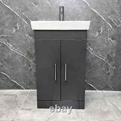 Roca 550mm Vanity Unit with Ceramic Basin Sink in Grey Gloss 2 Door