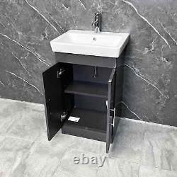 Roca 550mm Vanity Unit with Ceramic Basin Sink in Grey Gloss 2 Door