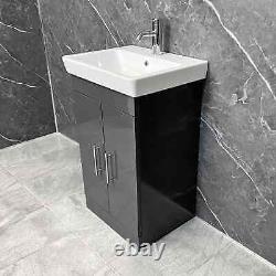 Roca 550mm Vanity Unit with Ceramic Basin Sink in Grey Gloss 2 Door