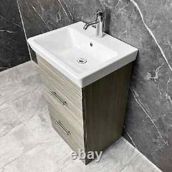 Roca 550mm Vanity Unit with Ceramic Basin Sink in Woodgrain Finish 2 Drawer