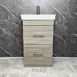 Roca 550mm Vanity Unit with Ceramic Basin Sink in Woodgrain Finish 2 Drawer