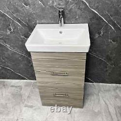 Roca 550mm Vanity Unit with Ceramic Basin Sink in Woodgrain Finish 2 Drawer