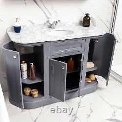 Rowan Traditional Grey 120cm Curved Vanity Storage Unit Ceramic Sink Marble Top