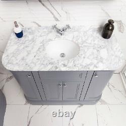 Rowan Traditional Grey 120cm Curved Vanity Storage Unit Ceramic Sink Marble Top