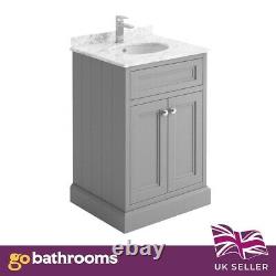 Rowan Traditional Grey 60cm Vanity Storage Unit inc Ceramic Sink Marble Top