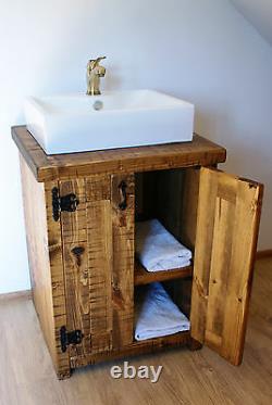 Rustic Sink Basin Vanity Unit Washstand Hardwax Oil Dark Oak