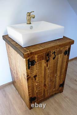 Rustic Sink Basin Vanity Unit Washstand Hardwax Oil Dark Oak