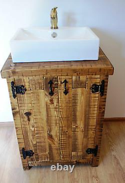 Rustic Sink Basin Vanity Unit Washstand Hardwax Oil Dark Oak