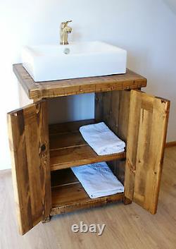 Rustic Sink Basin Vanity Unit Washstand Hardwax Oil Dark Oak