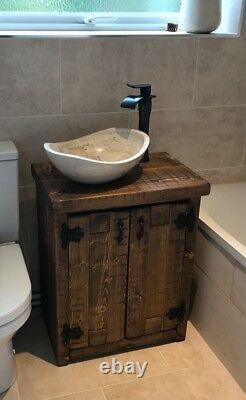 Rustic Sink Basin Vanity Unit Washstand Hardwax Oil Dark Oak
