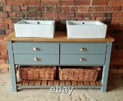 Rustic vanity unit for double sinks 4 drawers