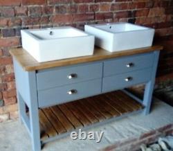 Rustic vanity unit for double sinks 4 drawers