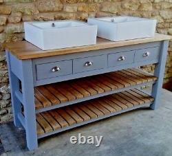 Rustic vanity unit for double sinks 4 drawers