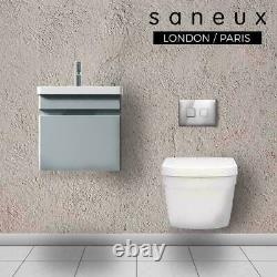 SANEUX 400mm Wall Hung Vanity Unit Basin Sink Bathroom Cabinet Pewter Grey