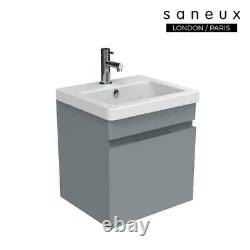 SANEUX 400mm Wall Hung Vanity Unit Basin Sink Bathroom Cabinet Pewter Grey