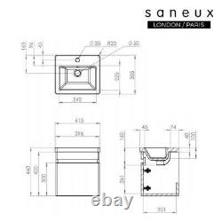 SANEUX 400mm Wall Hung Vanity Unit Basin Sink Bathroom Cabinet Pewter Grey
